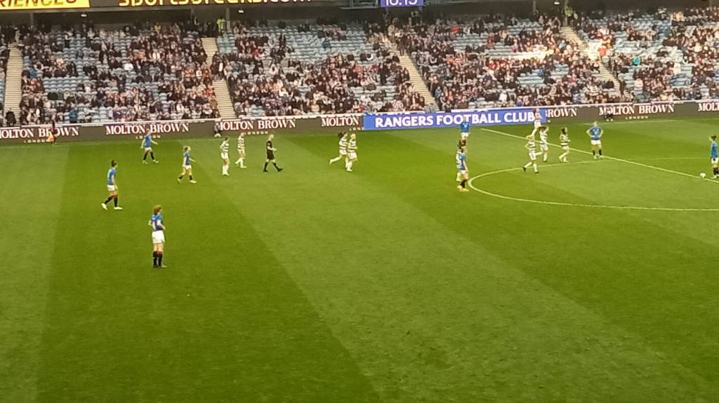 Celtic celebrate after Tash Flint gives the visitors the lead at Ibrox 18 Feb 2024